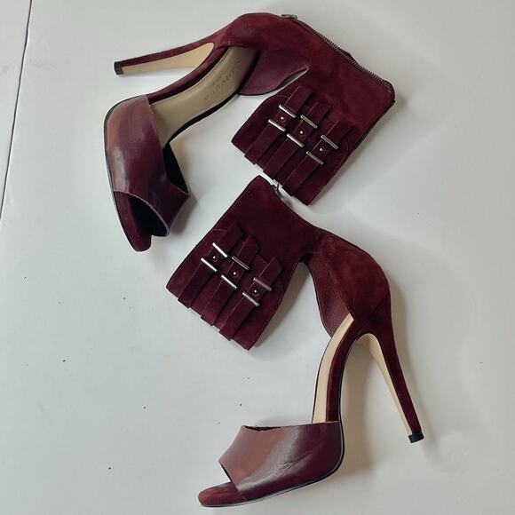 Carvela Kurt Geiger Burgundy Suede Leather High Heel Sandals 6 Strappy Luxury - Picture 3 of 11